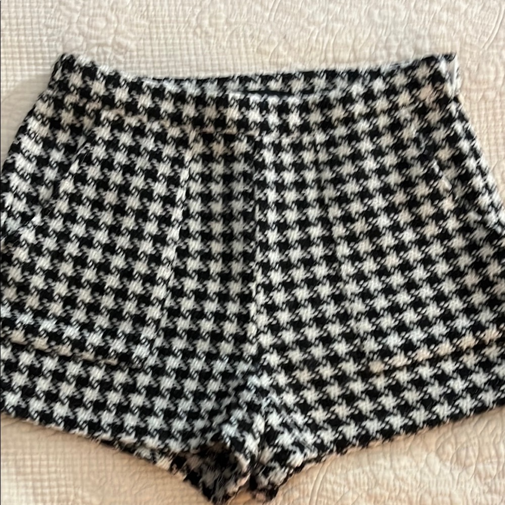 fab'rik Black and White Houndstooth High Waist Shorts